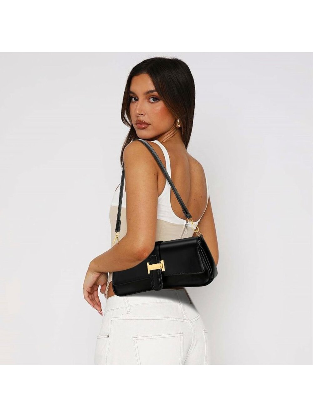 〽️Women's Black Small Hobo Vegan Leather Mini Retro Zipper Clutch Crossbody Bags - Picture 2 of 6